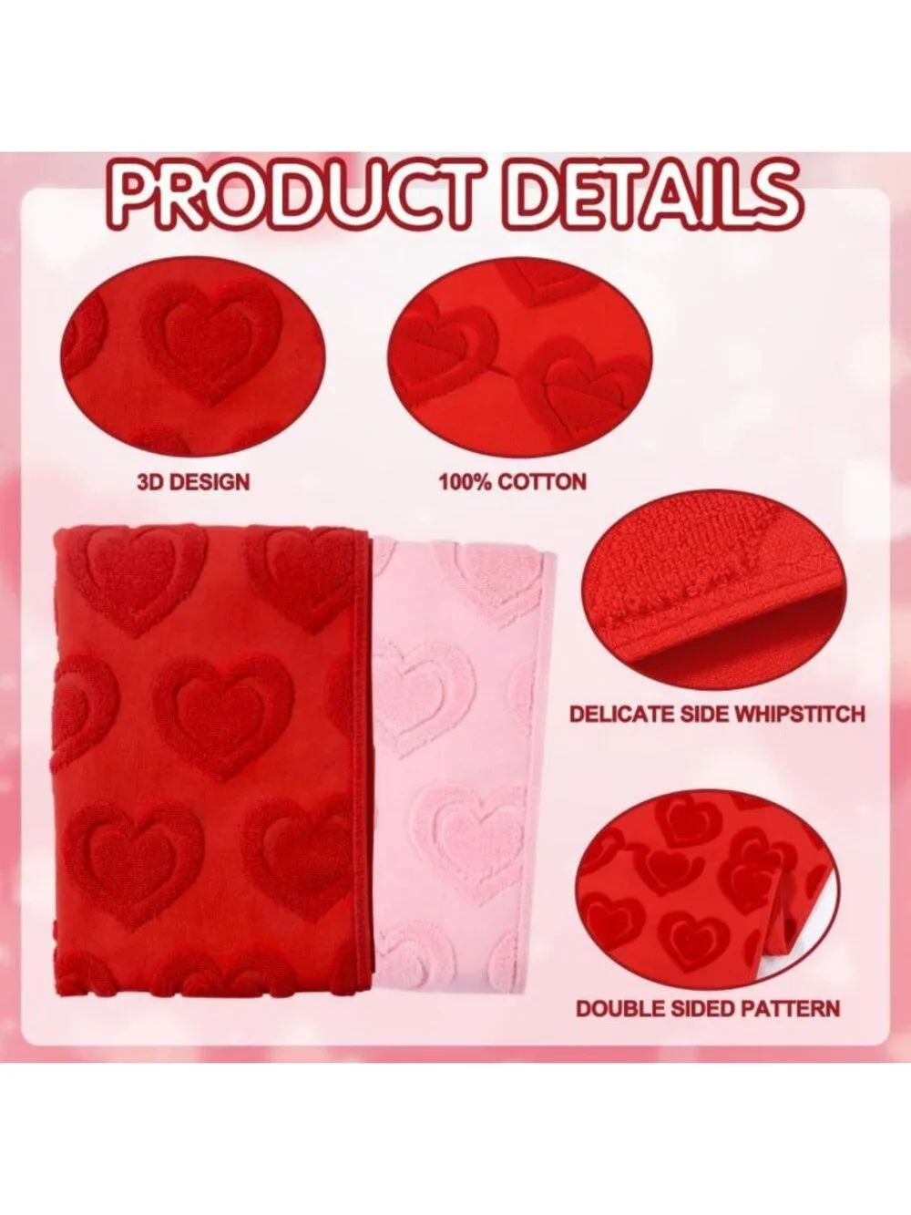 2PCS Valentine's Day Heart Hand Towels Set - Soft Cotton, Absorbent & Decorative